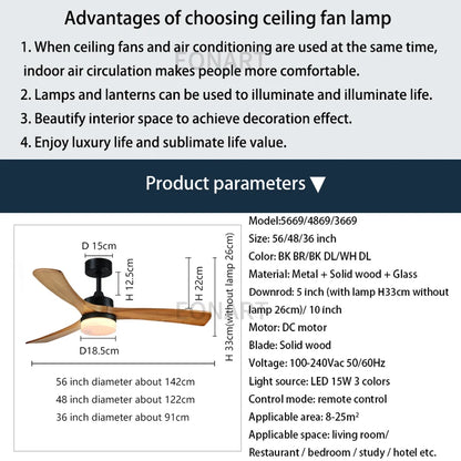 36 Inch Modern Wood Dc Ceiling Fan With Remote Control Simple Fan Home Bedroom Solid Wood Fashion Decorate Ceiling Fans Lights