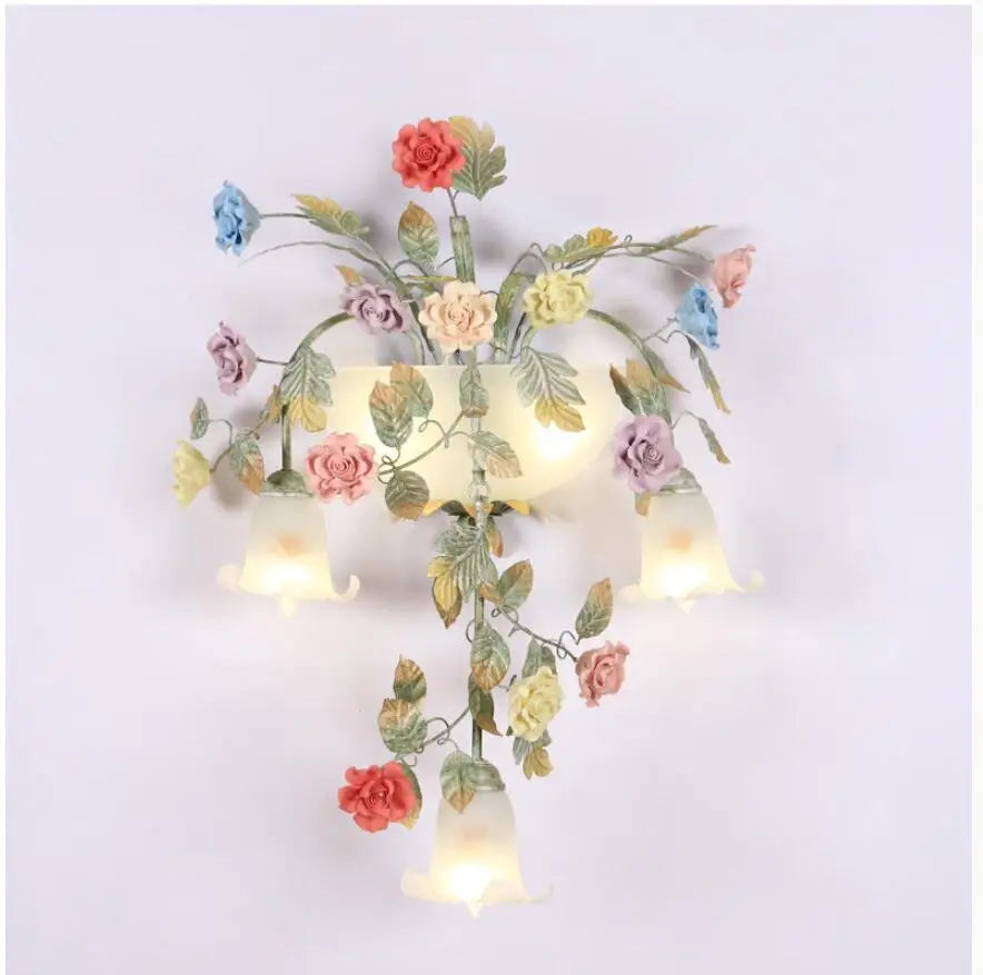 Decora Country Floral Flower Rose Wall Lamps LED AC Wall Lights for Living Room Home Indoor Lighting Wall Sconces Bedroom Lamp