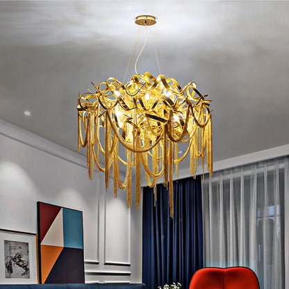 Led French Luxury Tassel Chandelier Creative Interior Lighting Golden Luster Lighting Living Room Bedroom Dining Room Chandelier