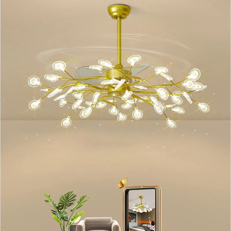 Nordic Fan Led Chandelier For Living Room Villa Dining Room Pendant Lights Firefly Iron Art Luxury Home Decor Ceiling Fan Lamp