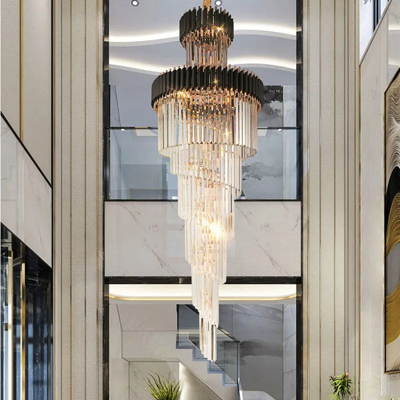 Modern Long Spiral Large Big Stair Chandeliers Lighting Luxury Crystal LED Pendant Lamp High Ceilings Fixture for Staircase