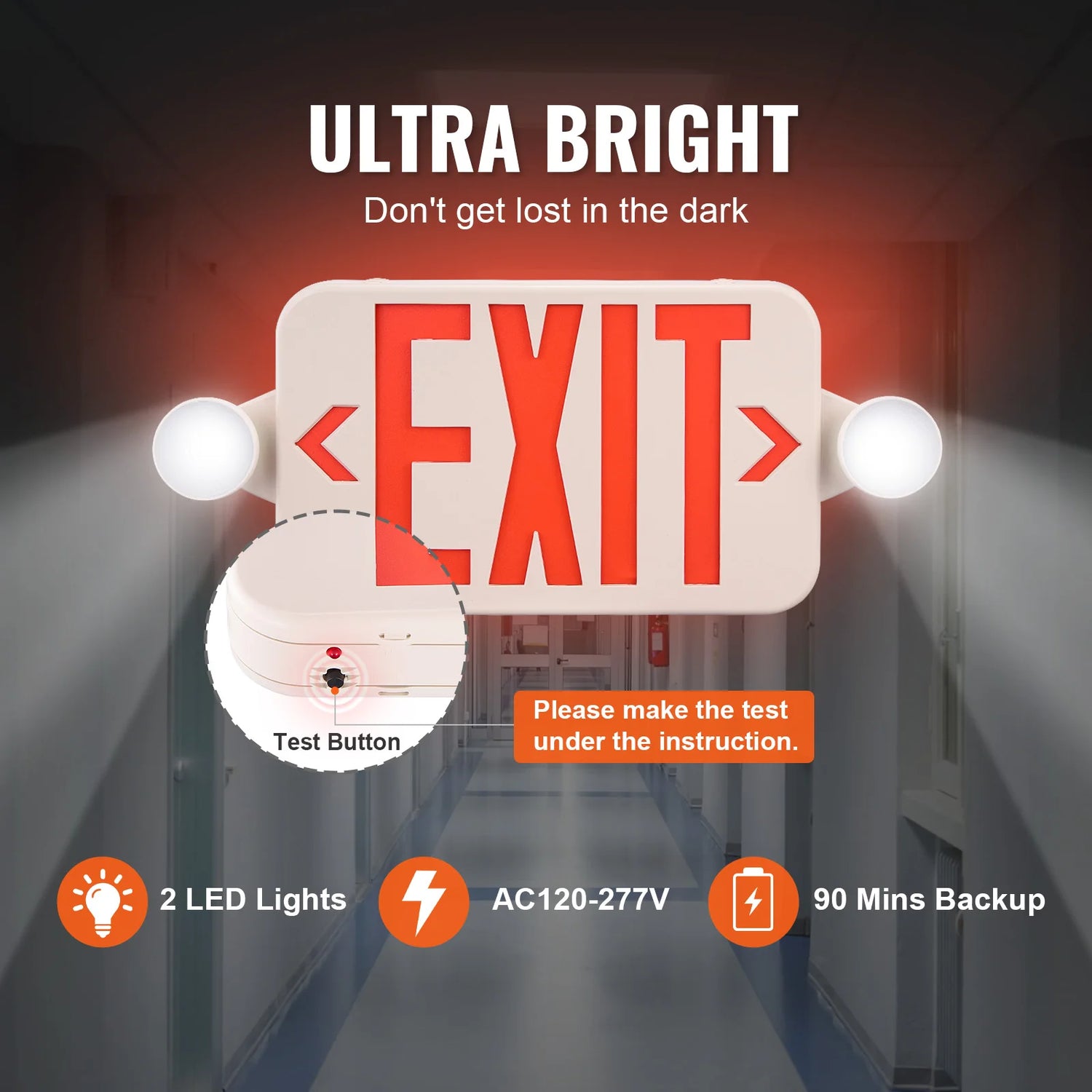 VEVOR 2/4/6 Pack Exit Sign with Emergency Lights Red Exit Sign Led Emergency Light Two LED Adjustable Head Emergency Exit Lights