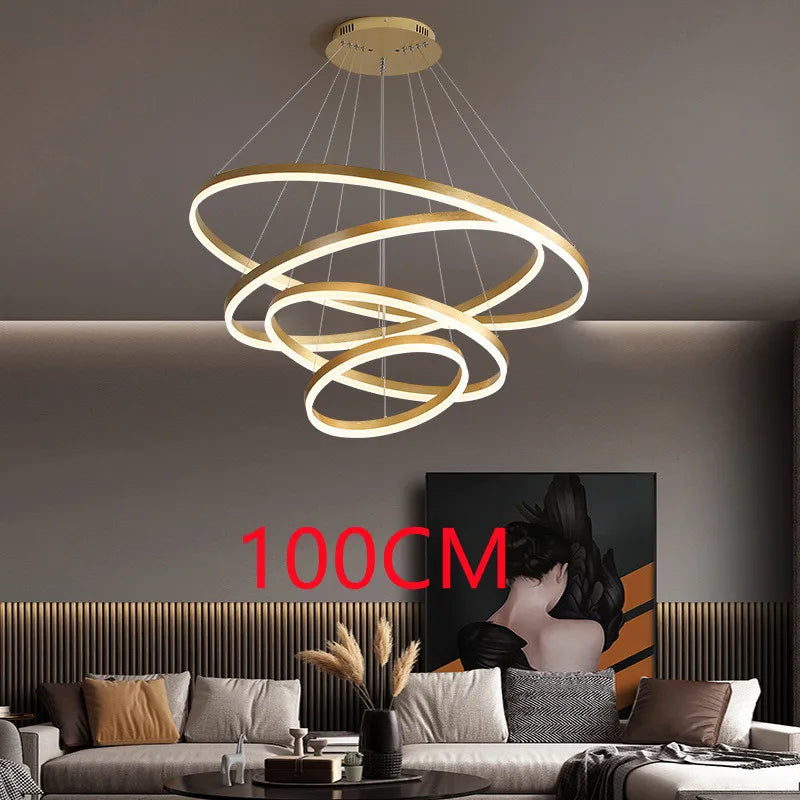 Modern 100cm 5 Round Ring Led Pendant Lamp Dimmable for Living Dining Room Staircase Chandelier Home Decore Lighting Fixtures