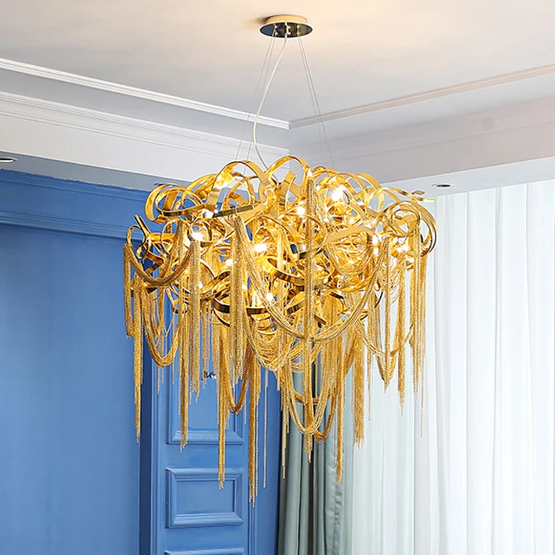 Led French Luxury Tassel Chandelier Creative Interior Lighting Golden Luster Lighting Living Room Bedroom Dining Room Chandelier