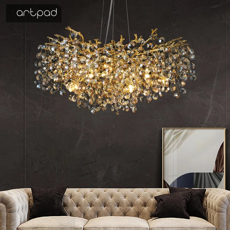 Artpad Modern Suspension Crystals Hanging Lamps for Ceiling Living room Chandelier Light Fixture Pendant Lamp Home Decoration