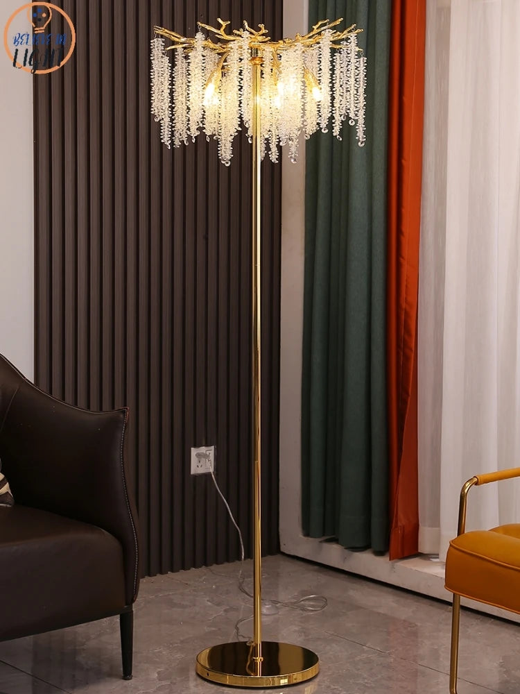 Nordic Luxury Crystal Floor Lamp Indoor Gold LED Living Room Bedroom Decor Stand Lighting Modern Floor Lamps 2023 New Design