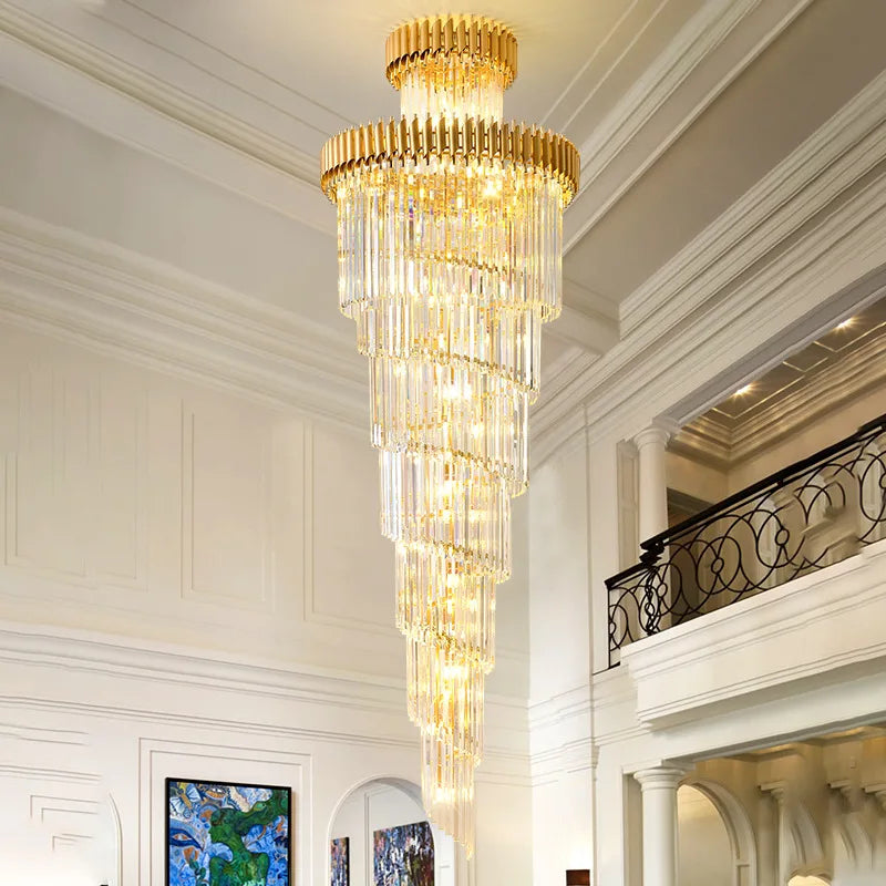 Modern Long Spiral Large Big Stair Chandeliers Lighting Luxury Crystal LED Pendant Lamp High Ceilings Fixture for Staircase