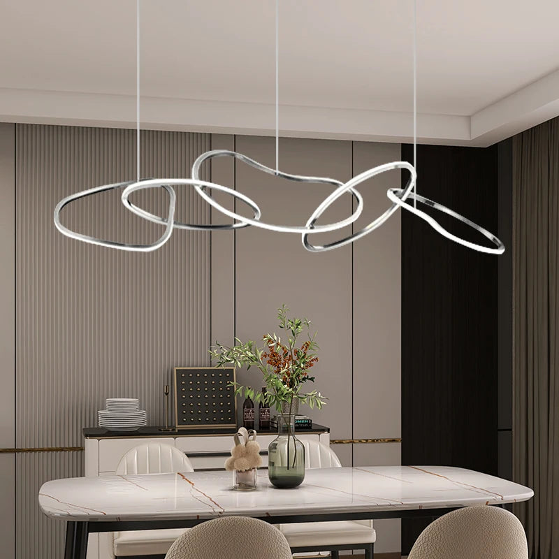 Chrome Led Pendant Light For Kitchen Island Dining Room Modern Minimalist Stainless Steel Pendant Lamp Led Dining Table Light