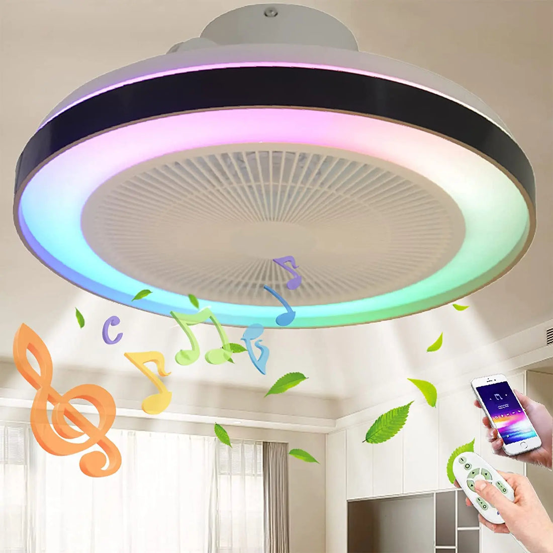 50CM Ceiling Fan With Led Light Remote Control Smart Bluetooth Ventilation Sealing Fan Lamp For Home Room Decor Free Shipping