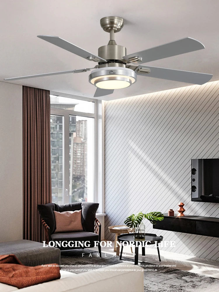 LED  Fan Light Strong wind Retro Restaurant Living Room Household Variable Frequency Fan Ceiling Light Integrated Fan Light