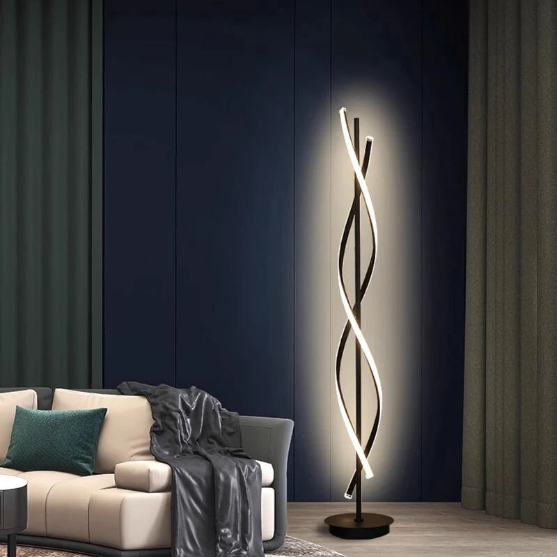 Modern Spiral Metal Led Floor Lamp Living Room Home Decor Standing Lights Loft Bedroom Bedside Dimmable Floor Lighting Luminaire