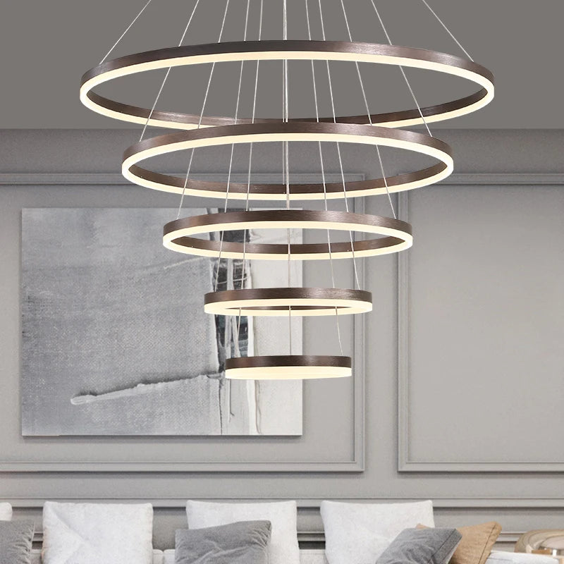 Modern 100cm 5 Round Ring Led Pendant Lamp Dimmable for Living Dining Room Staircase Chandelier Home Decore Lighting Fixtures