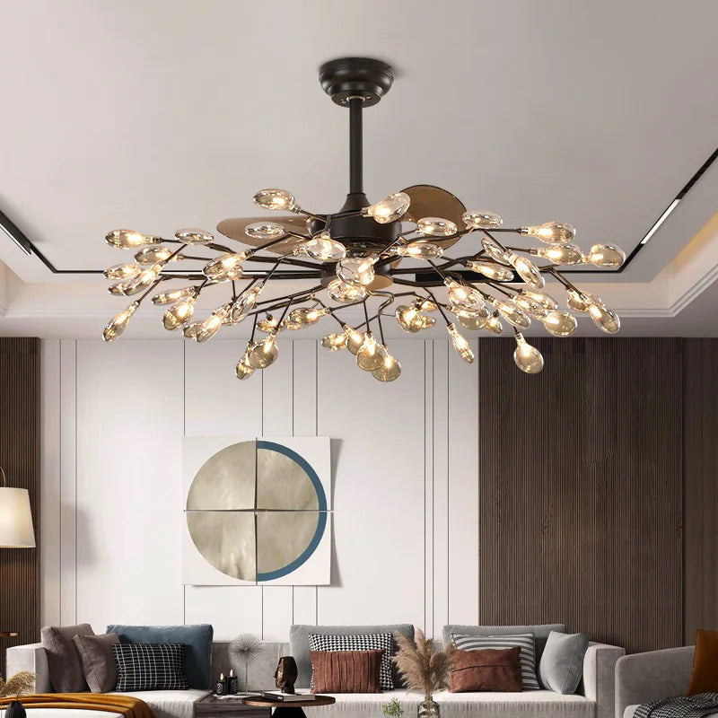 Nordic Fan Led Chandelier For Living Room Villa Dining Room Pendant Lights Firefly Iron Art Luxury Home Decor Ceiling Fan Lamp