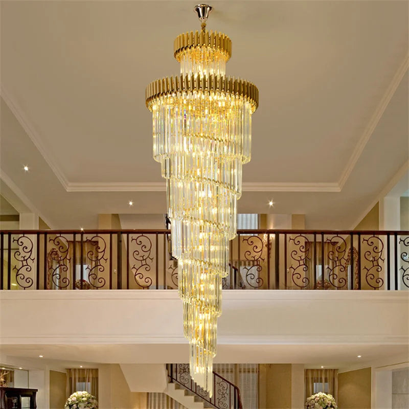 Modern Long Spiral Large Big Stair Chandeliers Lighting Luxury Crystal LED Pendant Lamp High Ceilings Fixture for Staircase