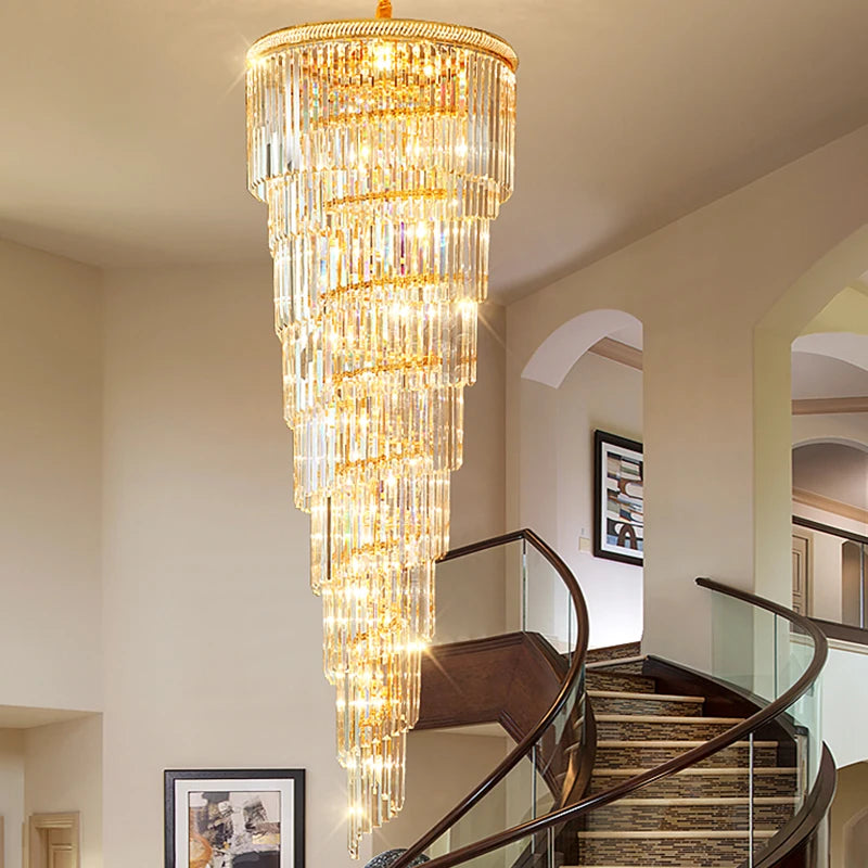 Wholesale Luxury Modern Living Room Hotel Villa Gold Large Chandelier Led Circles Crystal Chandelier For High Ceilings Lighting