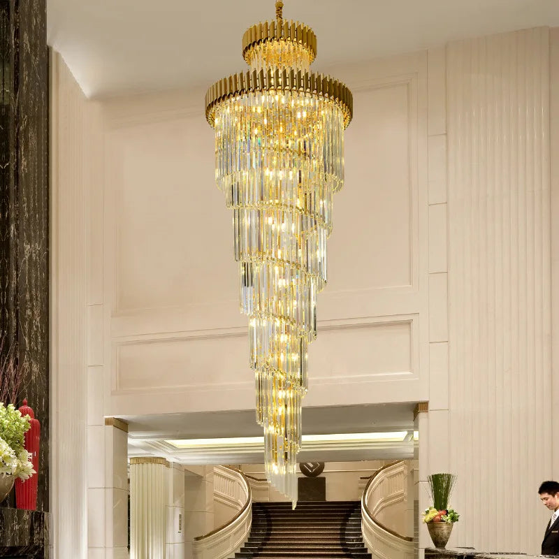 Modern Long Spiral Large Big Stair Chandeliers Lighting Luxury Crystal LED Pendant Lamp High Ceilings Fixture for Staircase