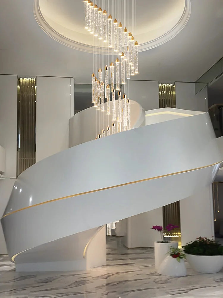 Crystal stair pendant lamp Luxury living room long LED crystal lamp Modern Interior designer home decoration golden loft lamp