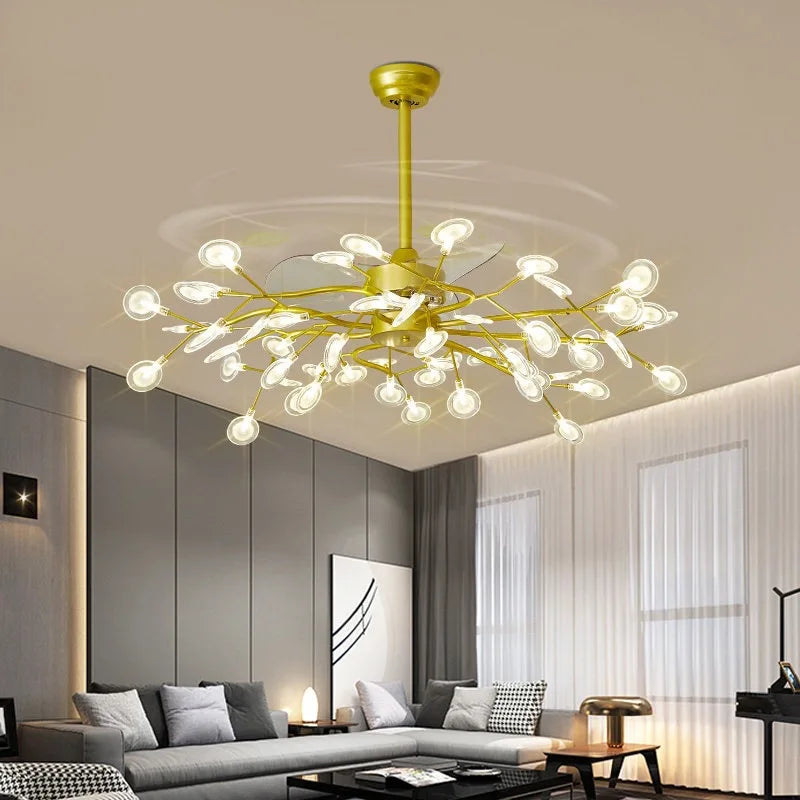 Nordic Fan Led Chandelier For Living Room Villa Dining Room Pendant Lights Firefly Iron Art Luxury Home Decor Ceiling Fan Lamp