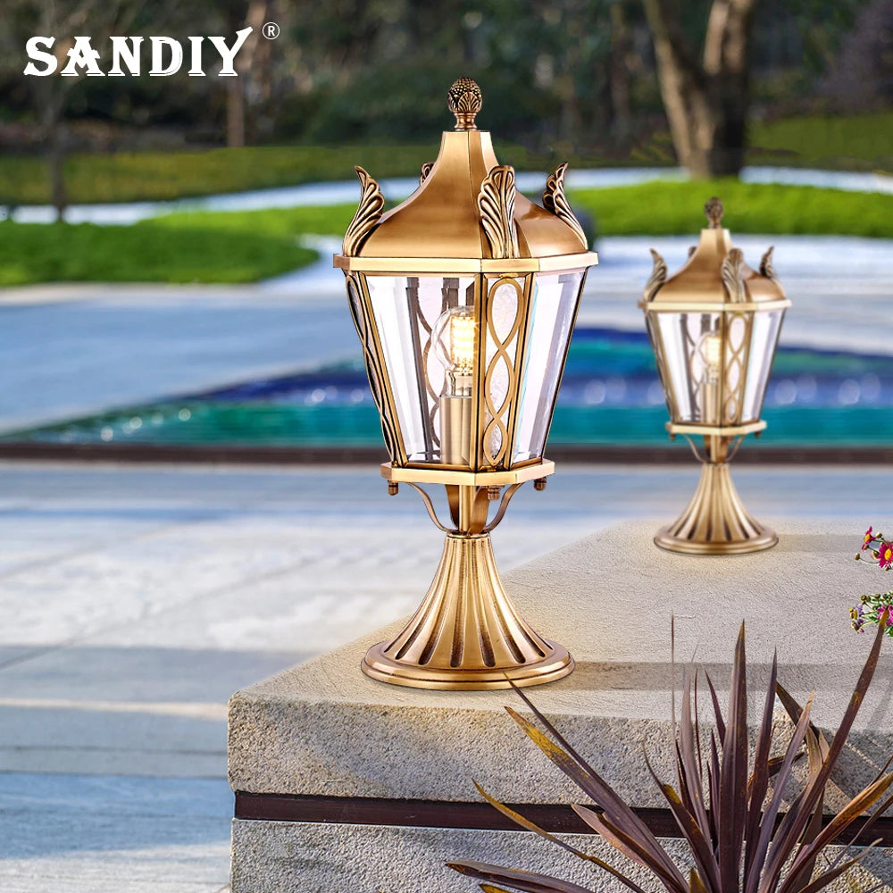 SANDIY Pillar Light Brass Post Lamp Waterproof Column Light Retro Outdoor Garden Illumination Landscape Lawn Yard Street Lights
