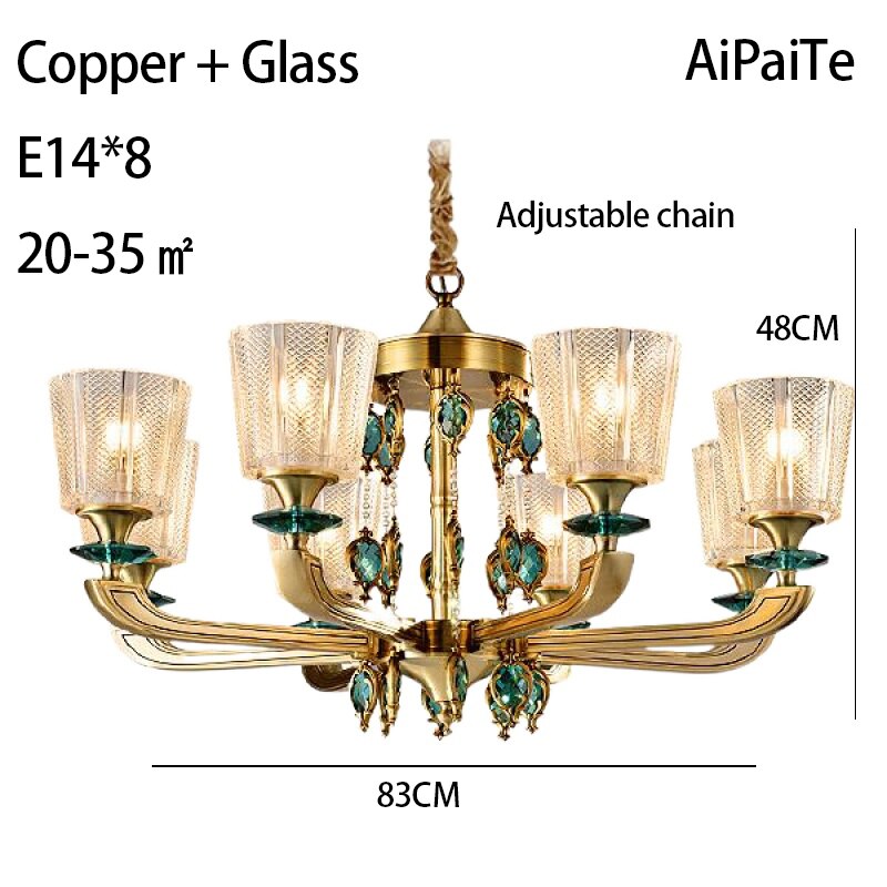 Full Brass LED Glass Chandelier