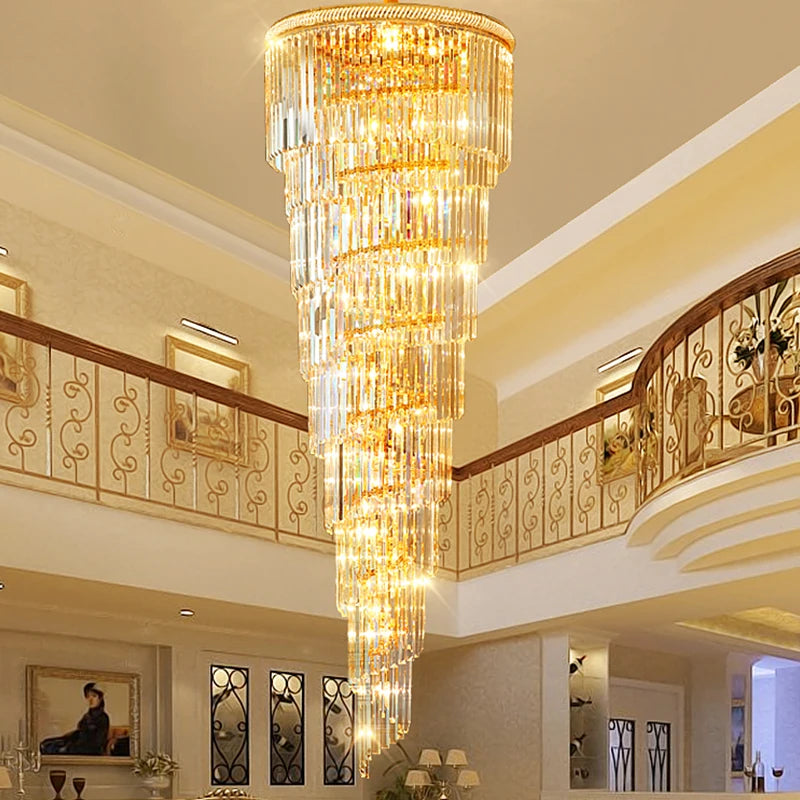 Wholesale Luxury Modern Living Room Hotel Villa Gold Large Chandelier Led Circles Crystal Chandelier For High Ceilings Lighting