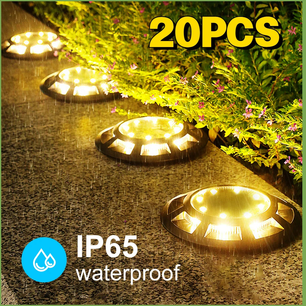 20PCS Solar Ground Lights 16LED Outdoor IP65 Waterproof 2V 100mA Charging for Yard Fence Path Patio Step garden Decoration