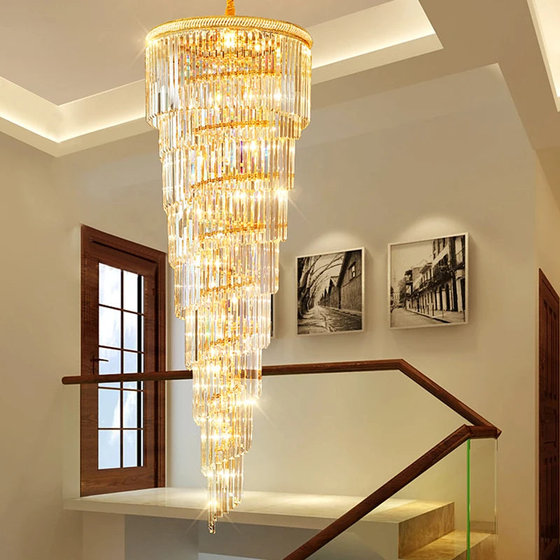 Wholesale Luxury Modern Living Room Hotel Villa Gold Large Chandelier Led Circles Crystal Chandelier For High Ceilings Lighting