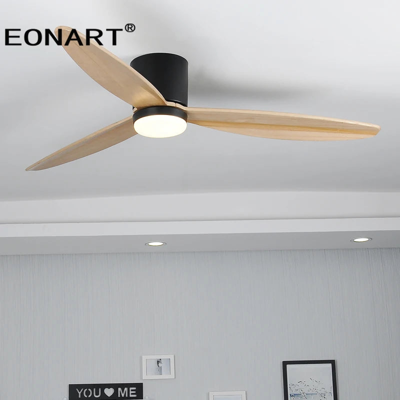 60Inch Design Fan Modern Floor Wood Dc Ceiling Fan Lamp With Remote Control Indoor Solid Wood LED light Fans For Home Ventilador