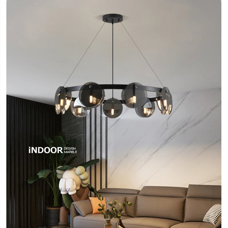 Modern Black Glass Pendant Light Nordic Living Room Dining Table Hanging Lamp Lustre Kitchen Island Lamp Indoor Decor Chandelier