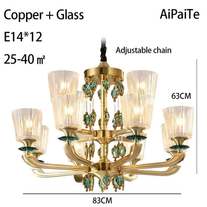 Full Brass LED Glass Chandelier