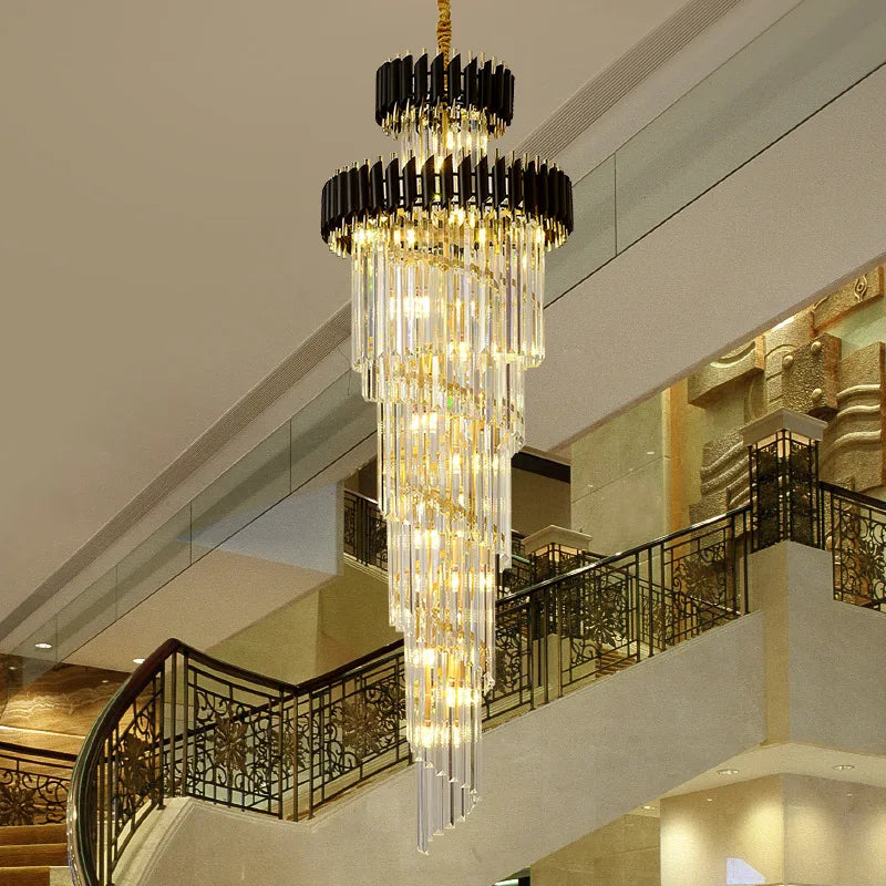 Modern Long Spiral Large Big Stair Chandeliers Lighting Luxury Crystal LED Pendant Lamp High Ceilings Fixture for Staircase