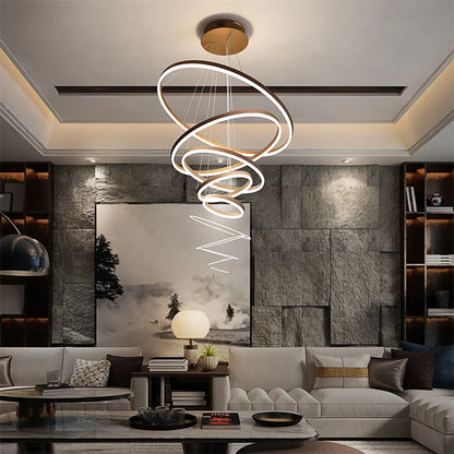 Modern 100cm 5 Round Ring Led Pendant Lamp Dimmable for Living Dining Room Staircase Chandelier Home Decore Lighting Fixtures