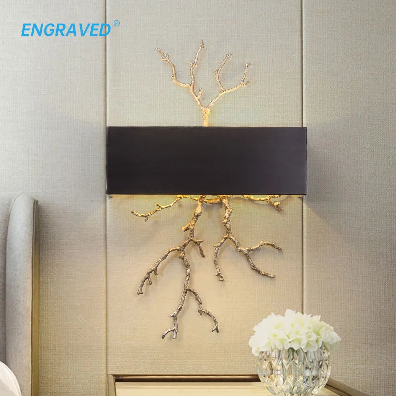 ENGRAVED Vintage Wall Lamp Stairway Light Hallway Living Room Bedroom Tree Branch Indoor Decoration Sconces Black Fixture