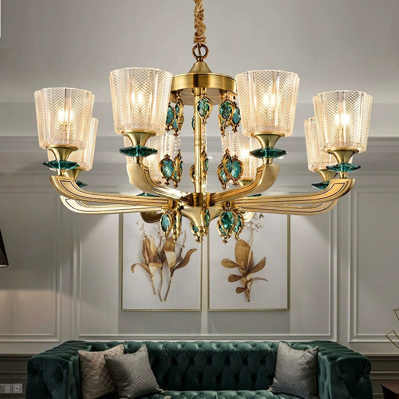 Full Brass LED Glass Chandelier